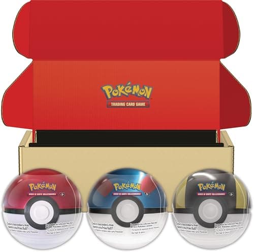 Pokémon: set di scatole da collezione Poké Ball del GCC Pokémon - Poké, Mega e Ultra Ball (nove buste di espansione e sei fogli di adesivi) - Esclusiva Amazon