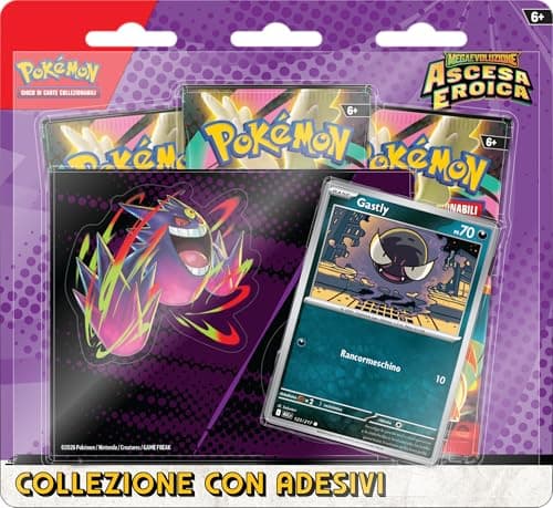 Pokémon: collezione con adesivi (Gastly) dell’espansione Scarlatto e Violetto - Ascesa Eroica del GCC Pokémon (una carta promozionale olografica e tre buste di espansione)