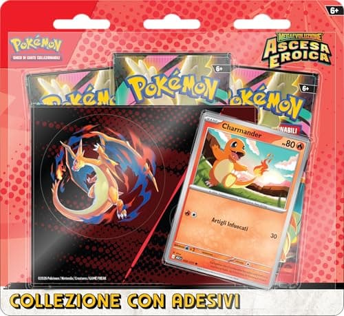 Pokémon: collezione con adesivi (Charmander) dell’espansione Scarlatto e Violetto - Ascesa Eroica del GCC Pokémon (una carta promozionale olografica e tre buste di espansione)