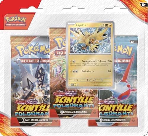 GCC Pokémon: confezione da tre buste dell’espansione Scarlatto e Violetto - Scintille Folgoranti (tre buste di espansione e una carta promozionale olografica assortita)