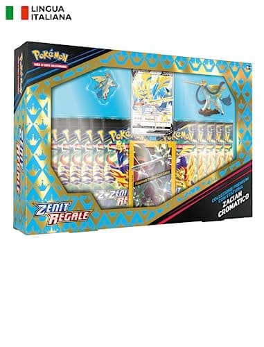 Collezione Premium con Statuina Zacian Cromatico dell'espansione Zenit Regale del GCC Pokémon (Una Carta Promozionale Olografica, Una Statuina e 11 Buste di Espansione), Edizione in Italiano