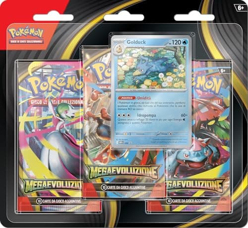 Pokémon: confezione da tre buste (Golduck) dell’espansione Megaevoluzione del GCC Pokémon (una carta promozionale olografica e tre buste di espansione)
