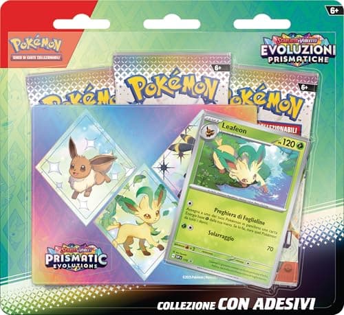 GCC Pokémon: collezione con adesivi Leafeon dell’espansione Scarlatto e Violetto - Evoluzioni Prismatiche (una carta promozionale olografica e tre buste di espansione)