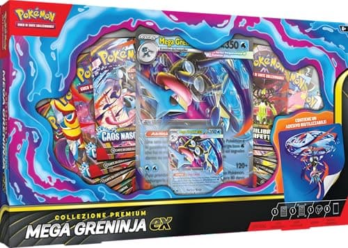Pokémon: collezione premium Mega Greninja-ex del GCC Pokémon (1 carta promozionale olografica, 1 carta lenticolare gigante e 8 buste di espansione), Edizione in Italiano