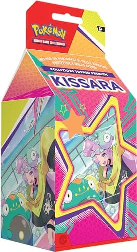 Collezione torneo premium Kissara del GCC Pokémon (una carta olografica a figura intera, tre carte olografiche e sei buste di espansione), edizione in italiano