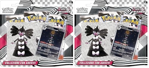Pokémon: collezione con adesivi (Gothitelle) dell’espansione Scarlatto e Violetto - Fuoco Bianco del GCC (carta promozionale olografica e tre buste di espansione) (Confezione da 2)