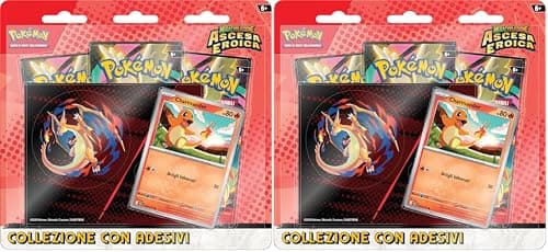 Pokémon: collezione con adesivi (Charmander) dell’espansione Scarlatto e Violetto - Ascesa Eroica del GCC Pokémon (una carta promozionale olografica e tre buste di espansione), Edizione in Italiano