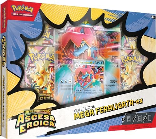 Pokémon: collezione Mega Feraligatr-ex dell’espansione Megaevoluzione - Ascesa Eroica del GCC Pokémon (una carta promozionale olografica, una carta lenticolare gigante e quattro buste di espansione)